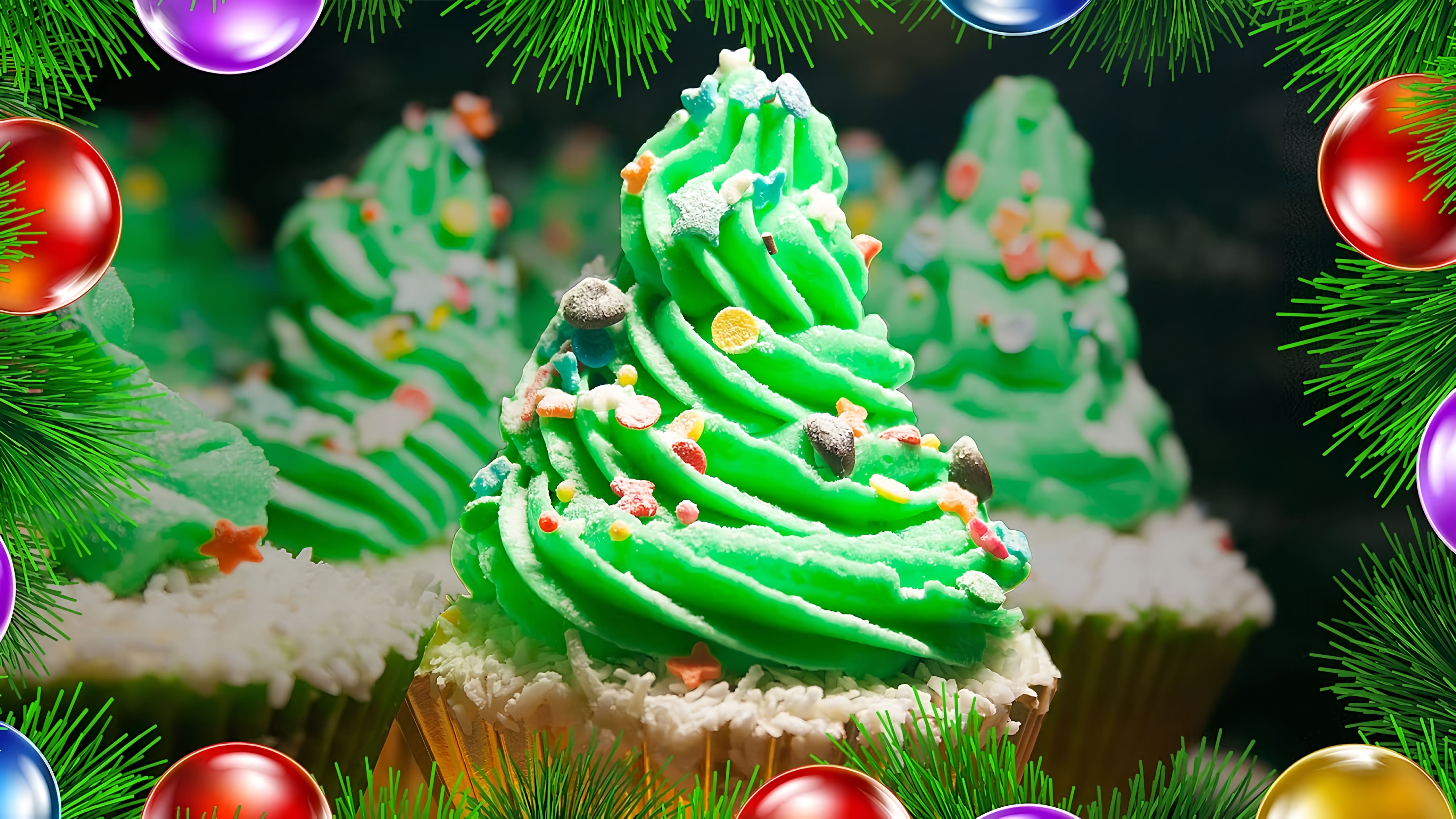 Видео: Кексы творожно-кокосовые с масляным кремом «Новогодняя Елочка». Праздничный рецепт на Новый Год!
